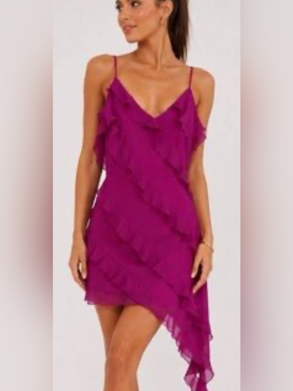 Abercrombie & Fitch Dress Pink Chiffon Ruffle Cocktail Party Spaghetti Straps S🤞